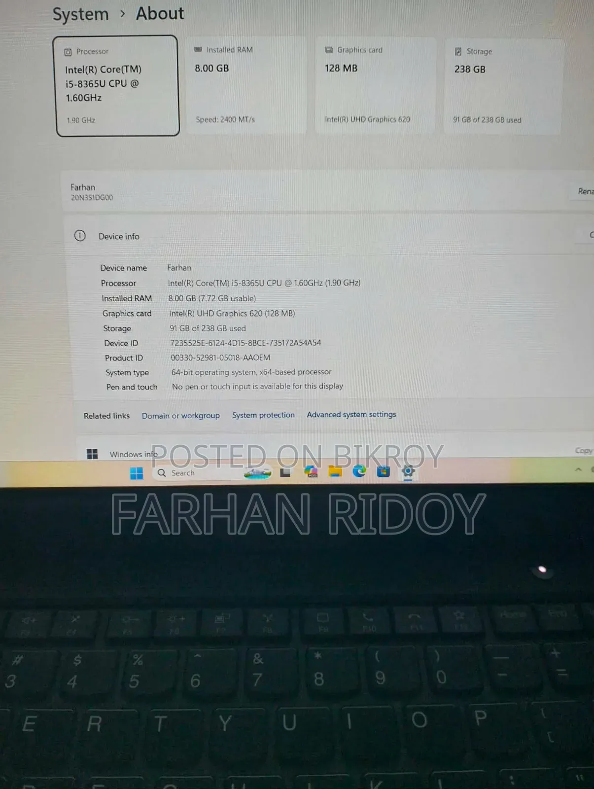 ল্যাপটপ Lenovo ThinkPad T490s 8GB Intel Core i5 SSD 256GB