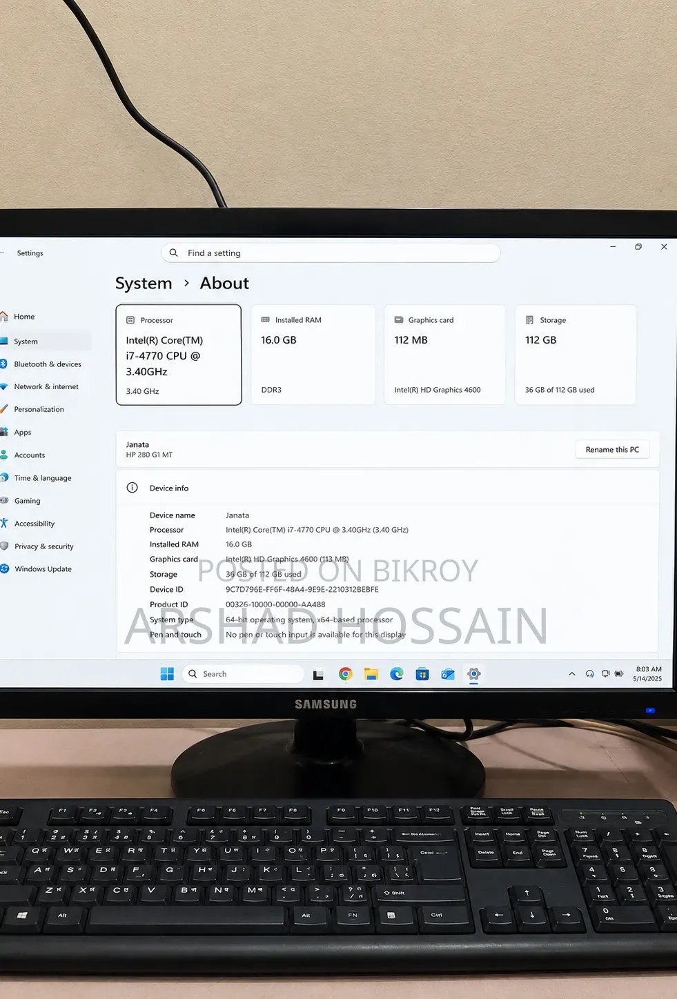 Desktop Computer HP 16GB Intel Core i7 SSD 128GB