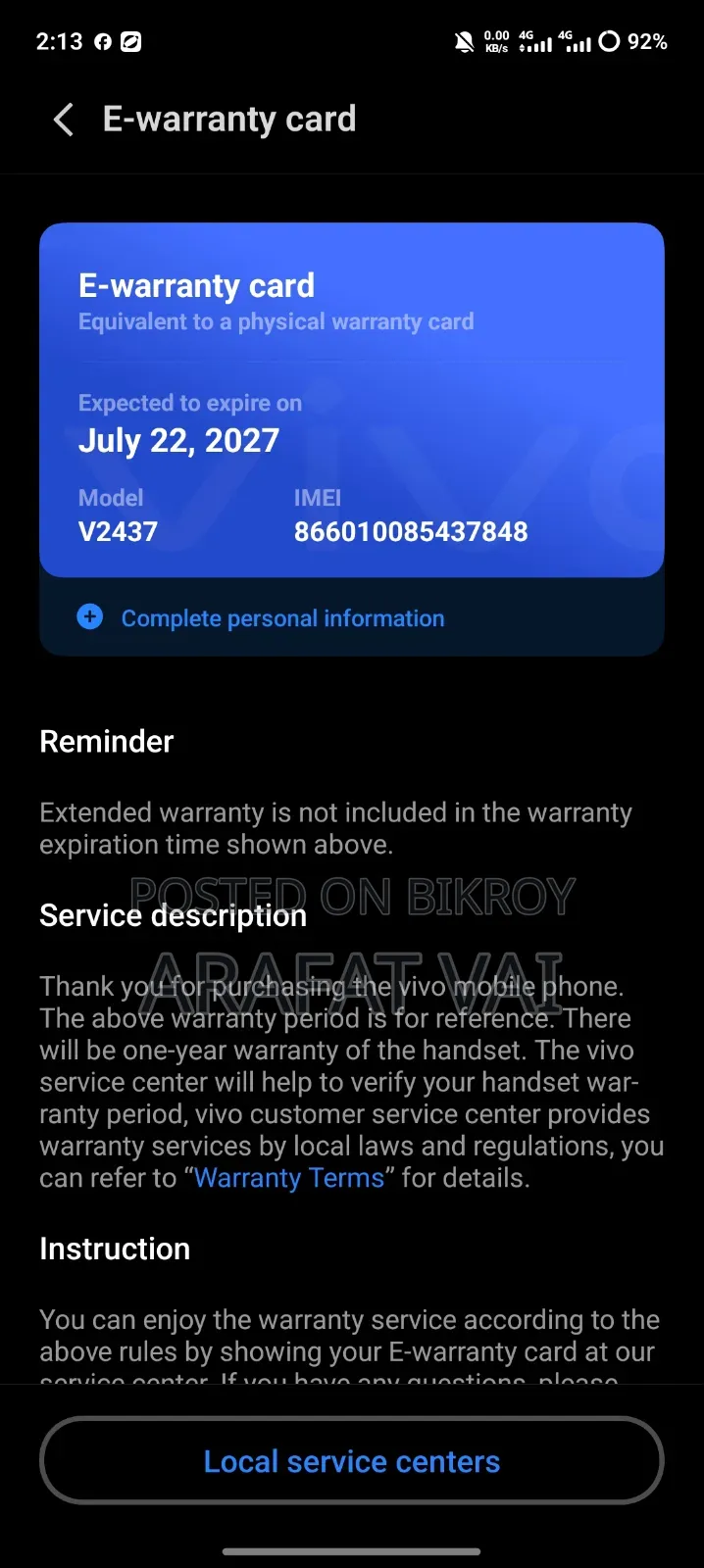 New Vivo T4x 128 GB Blue