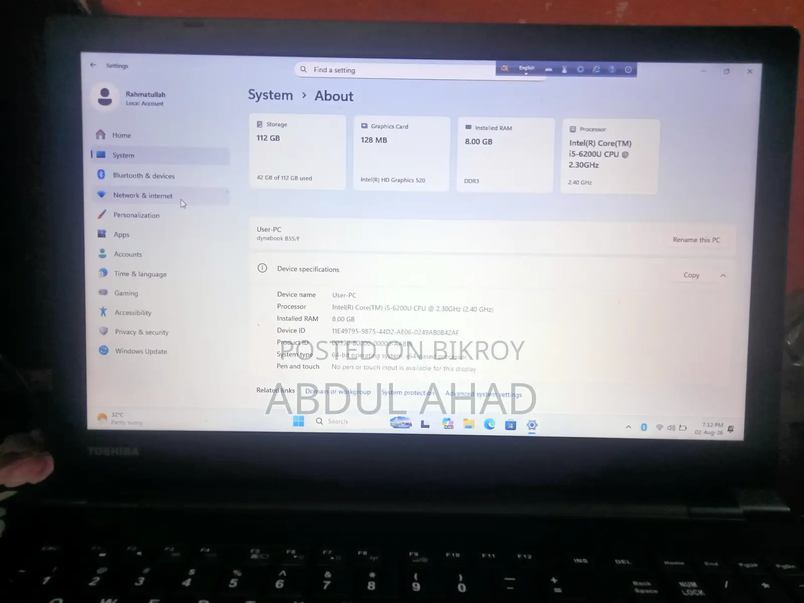 New Laptop Toshiba 8GB Intel Core I5 SSD 128GB
