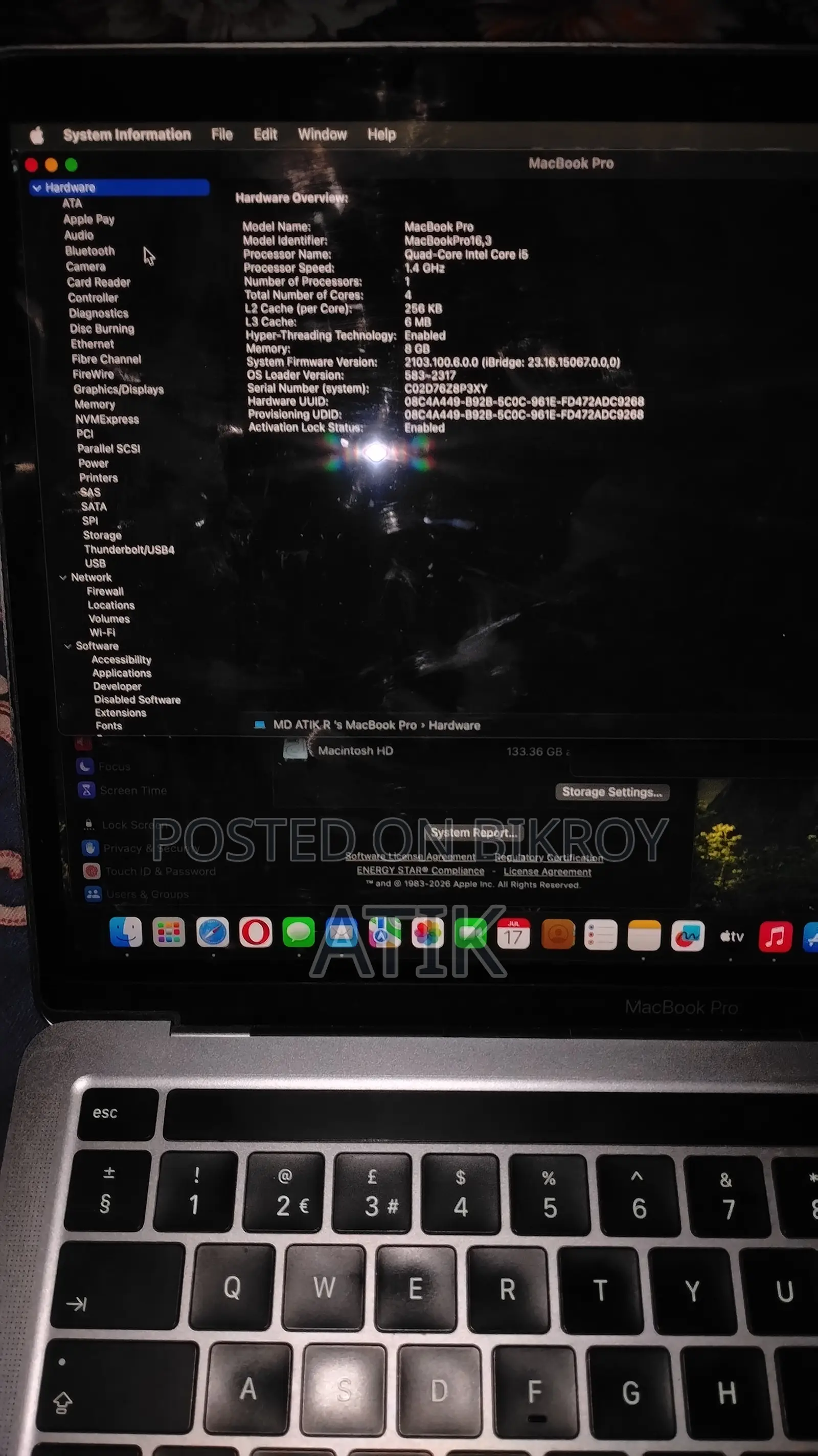 Laptop Apple MacBook Pro 2020 8GB Intel Core I5 SSD 128GB
