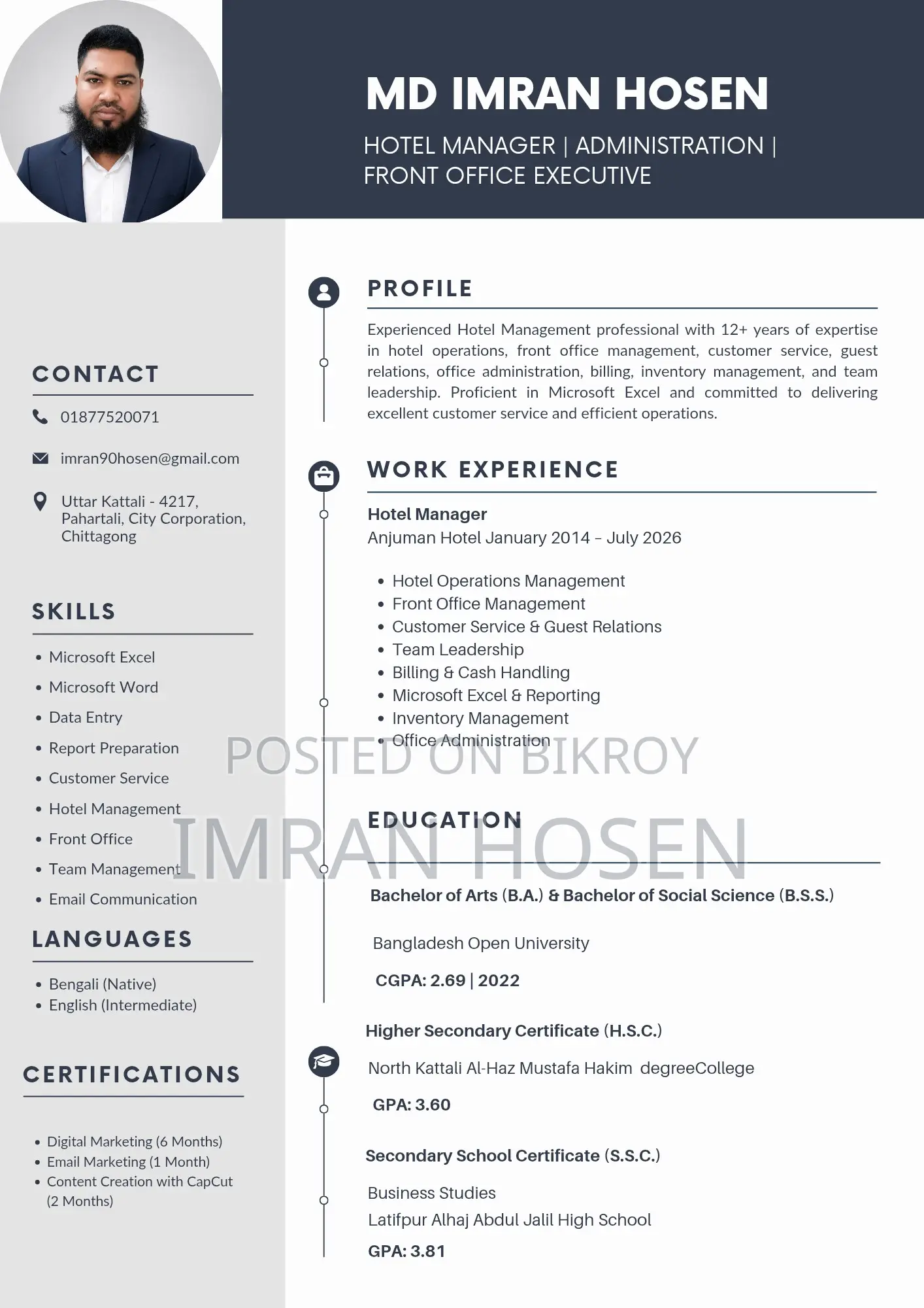 Receptionist for Residential Hotel