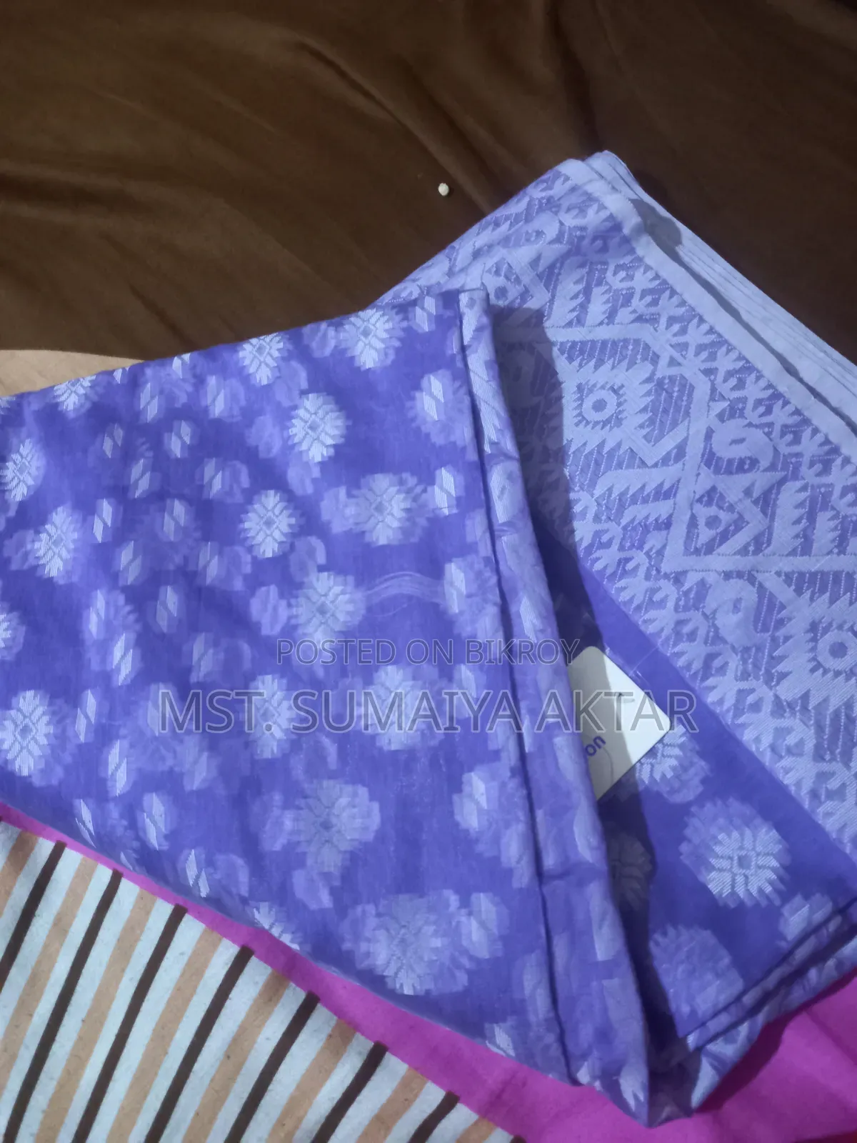 ল্যাভেন্ডার কটন জামদানি শাড়ি অব্যবহৃত খাঁটি শাড়ি