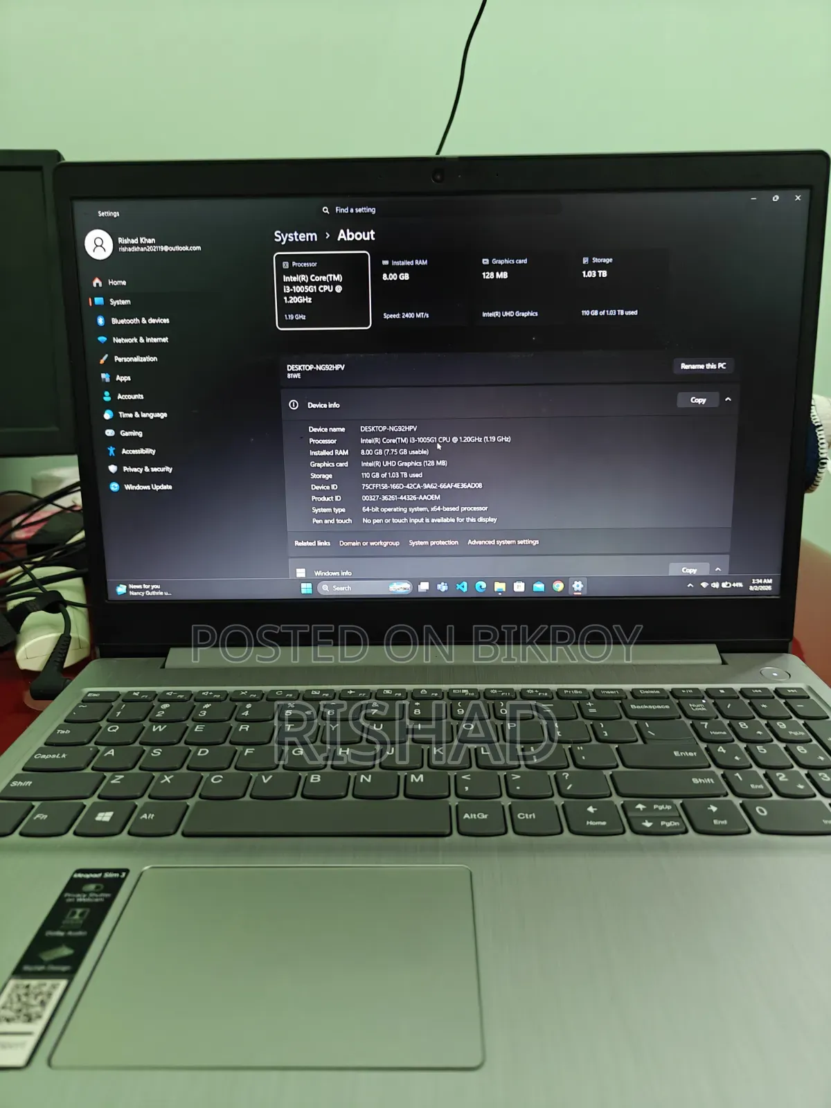 Laptop Lenovo Ideapad 3 8GB Intel HDD 1TB