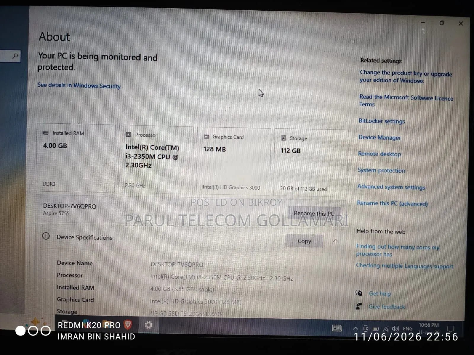 Laptop Acer Aspire 5755 4GB Intel Core I3 SSD 128GB