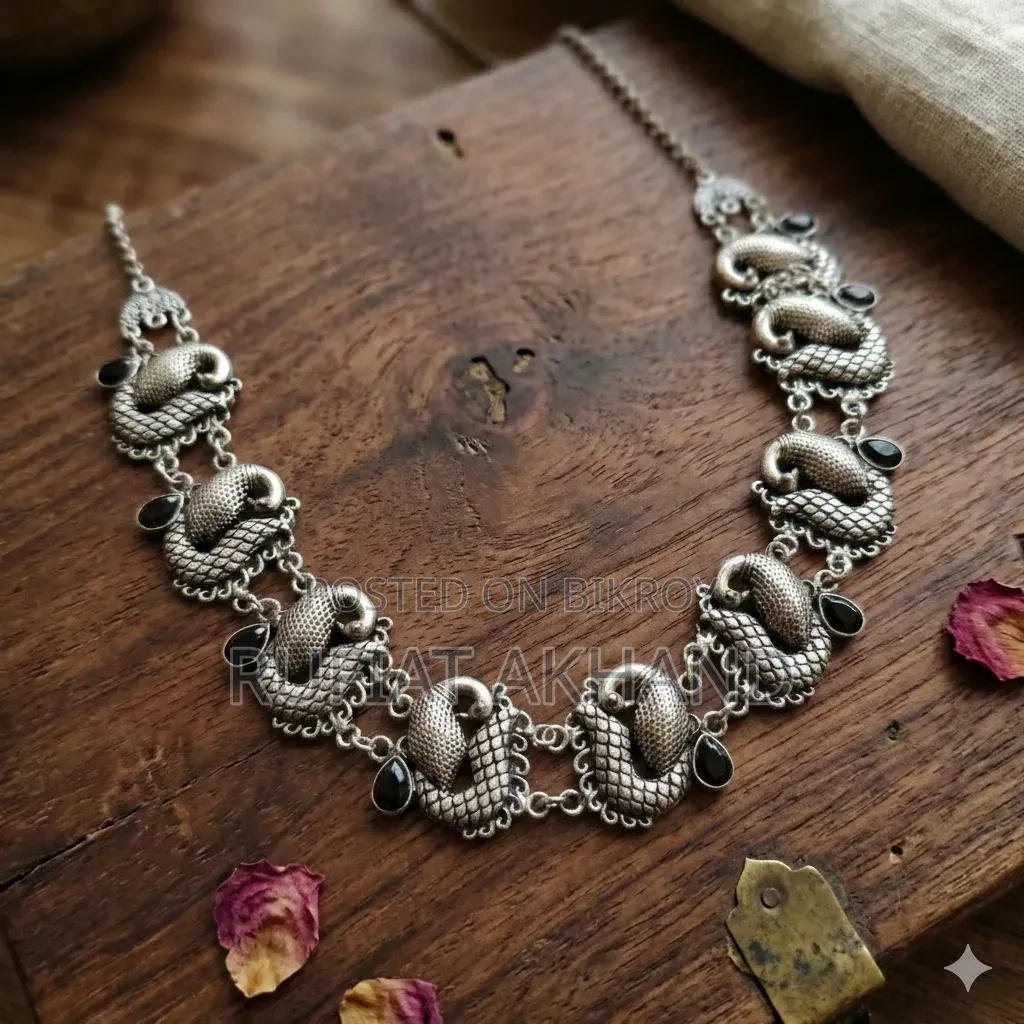 Silver Necklace With Earring, German Silver Material.