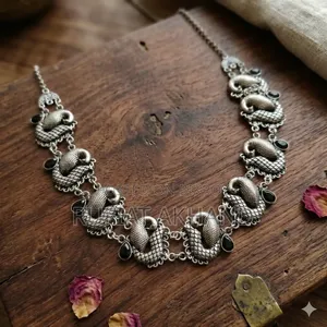 Silver Necklace With Earring, German Silver Material.