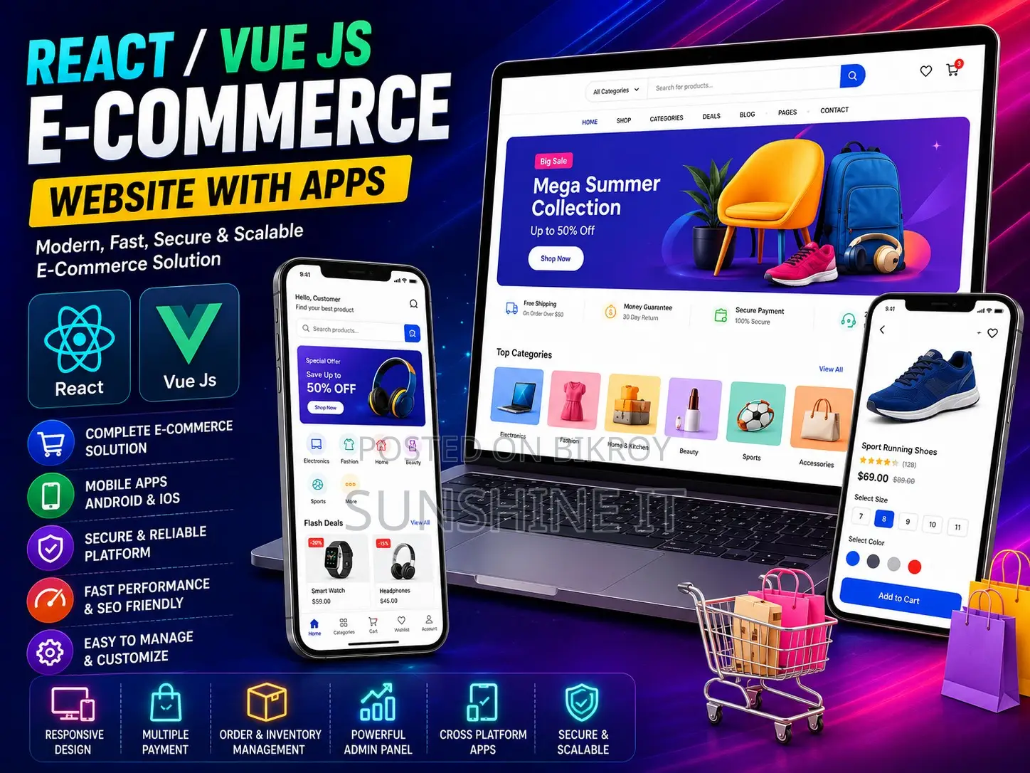 React / Vue Js E-Commerce Website With APPS