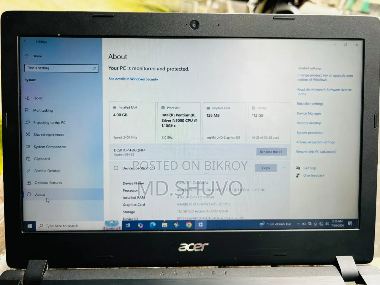 Laptop Acer Aspire A314 31 4GB SSD 128GB