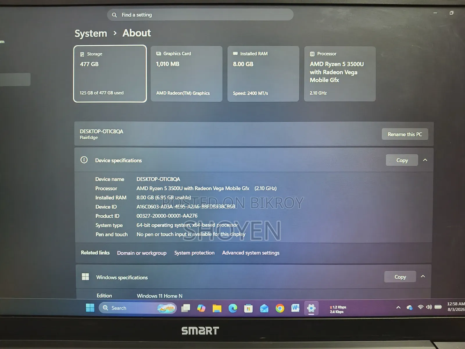 Laptop 8GB AMD Ryzen 5 SSD 512GB