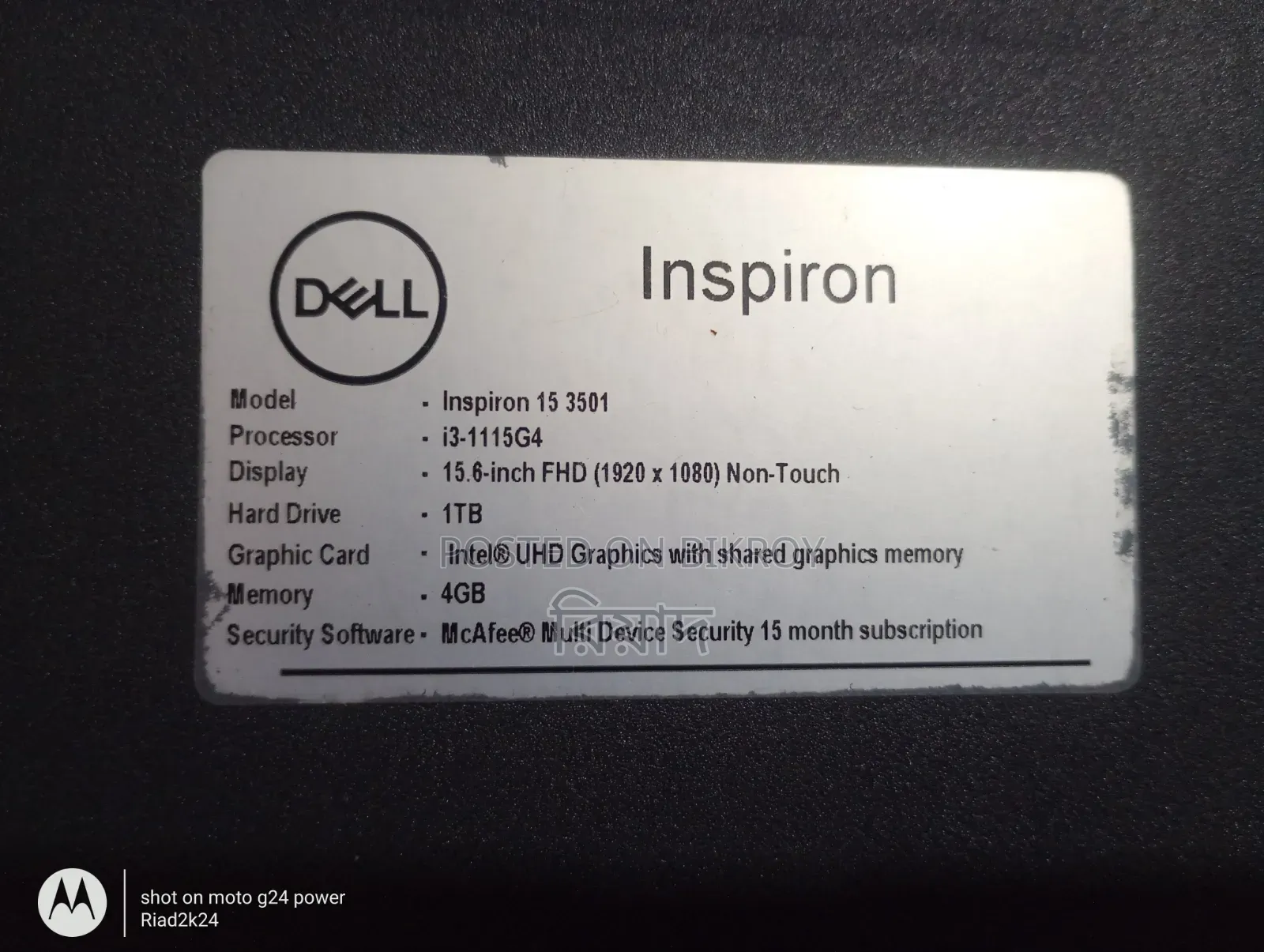 Laptop Dell Inspiron 15 3000 4GB Intel Core i3 SSD 128GB