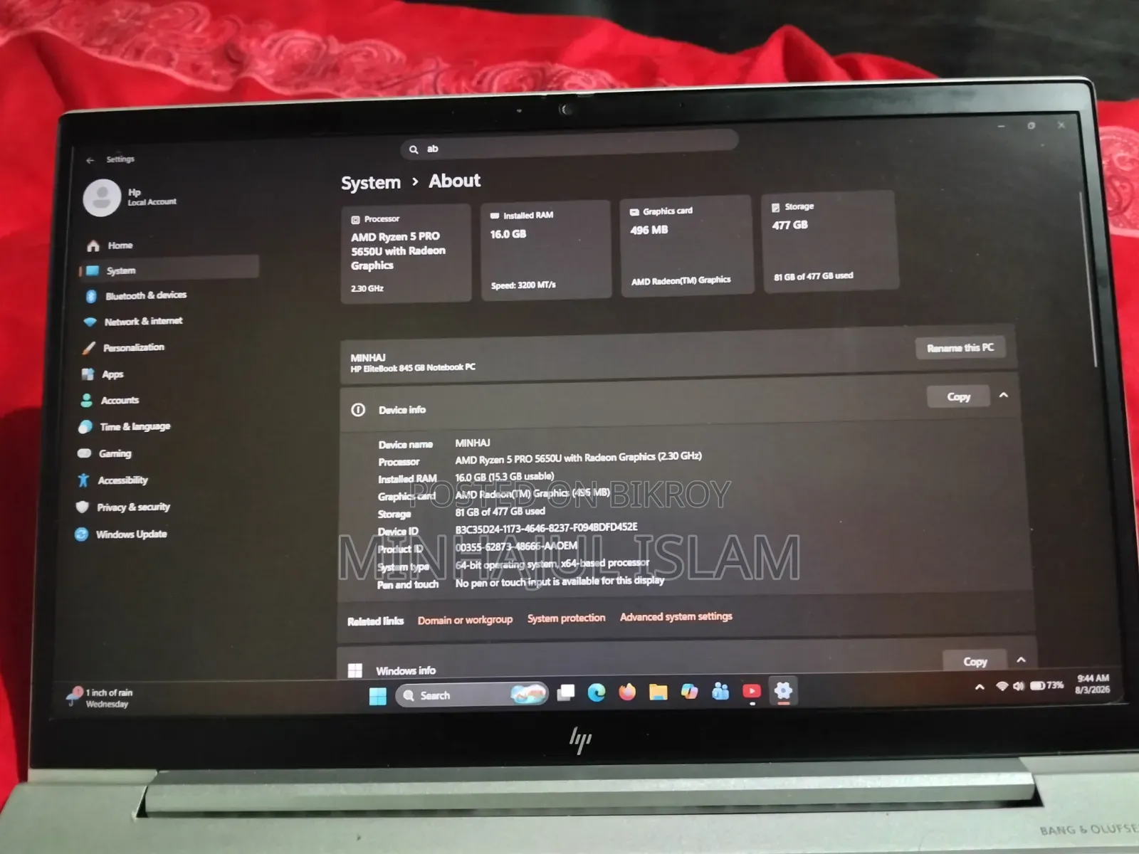 Laptop HP EliteBook 845 G8 16GB AMD Ryzen 5 SSD 512GB