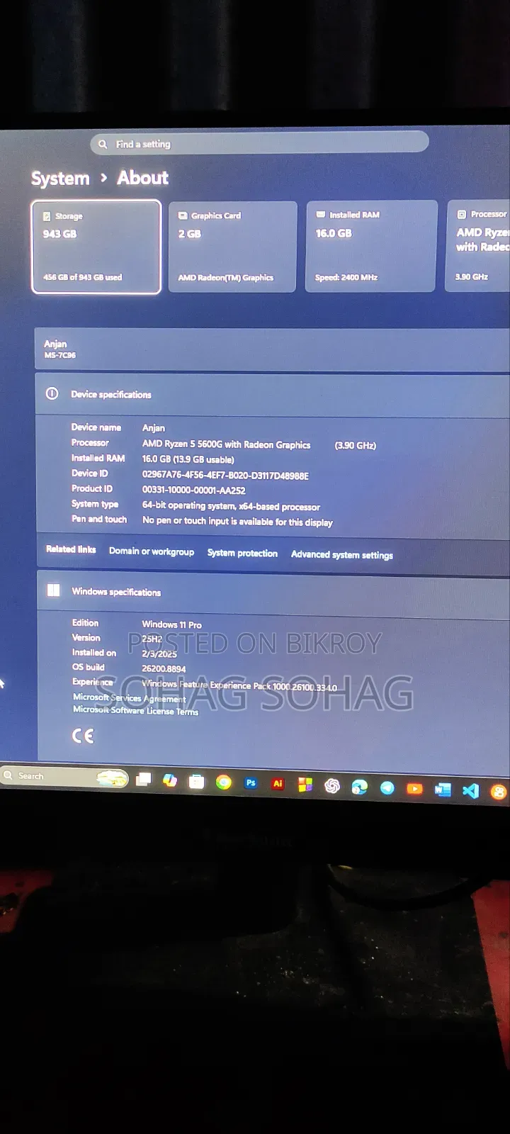 Desktop Computer MSI model 8GB AMD Ryzen 5 SSD 512GB