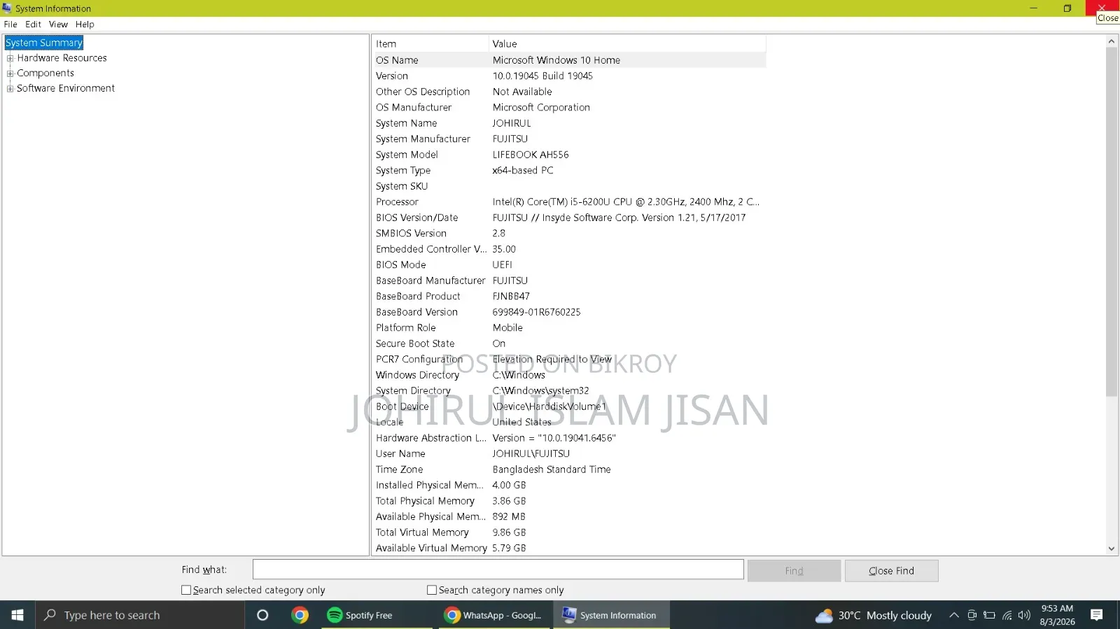 Laptop Fujitsu Lifebook AH552 4GB Intel Core i5 SSD 256GB