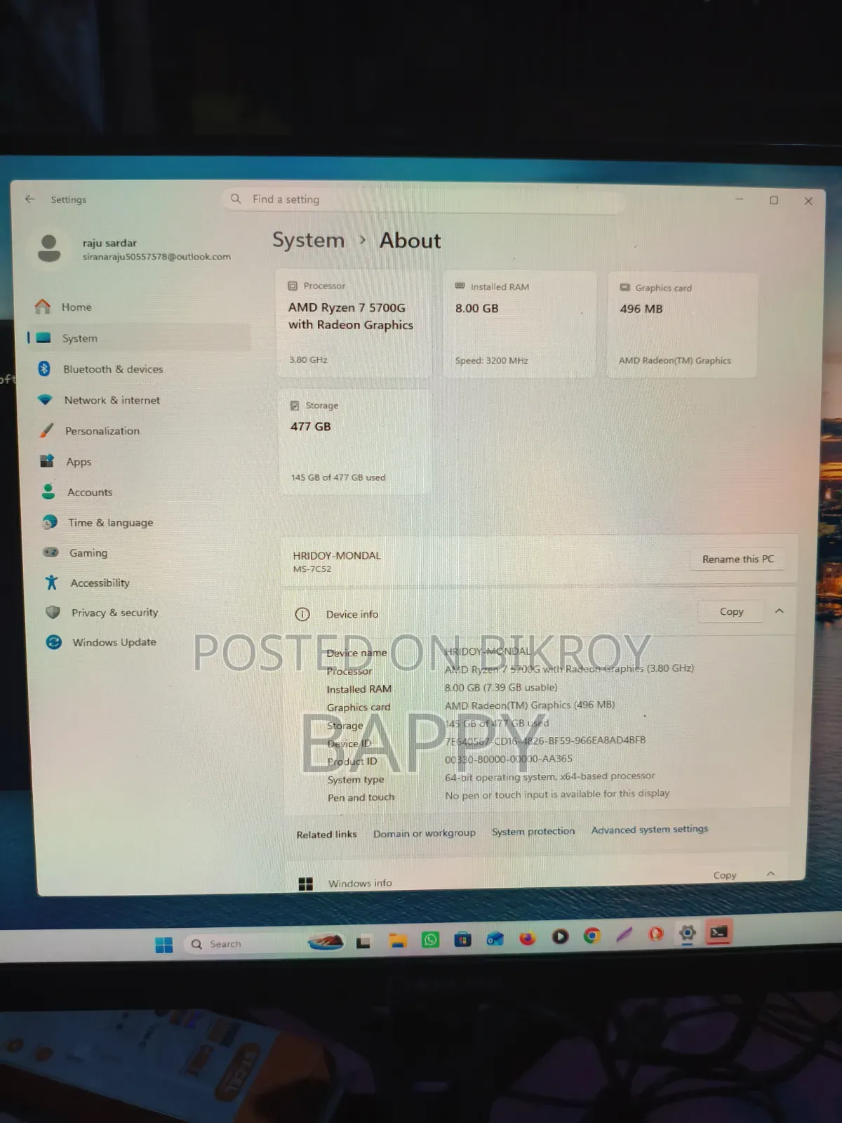 Desktop Computer 8GB AMD Ryzen 7 SSD 512GB