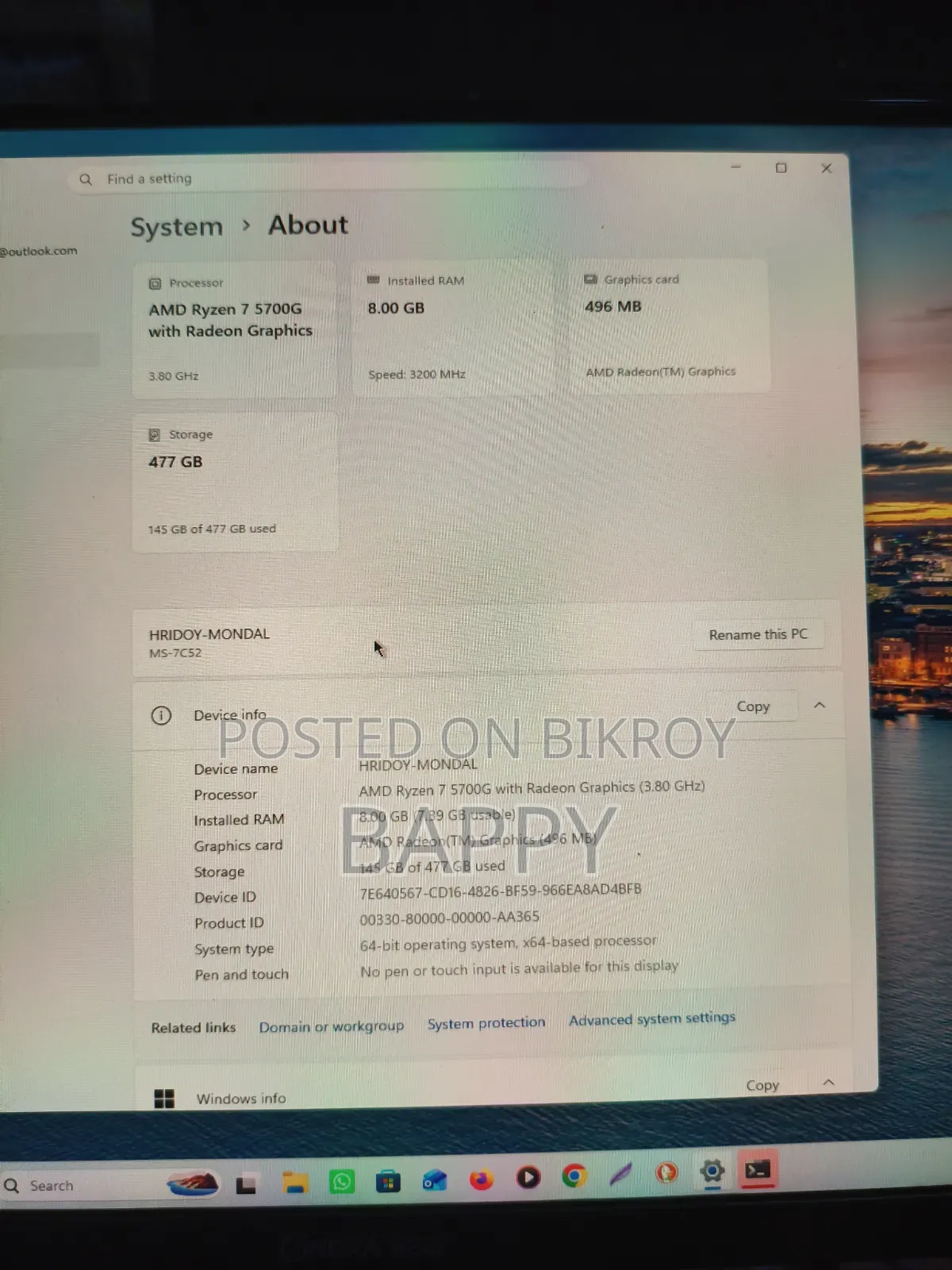 Desktop Computer 8GB AMD Ryzen 7 SSD 512GB