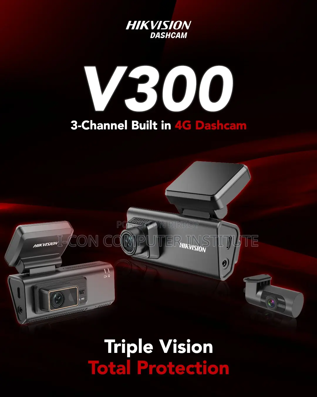Hikvision 4G 3-Channel V300 Car Dashcam