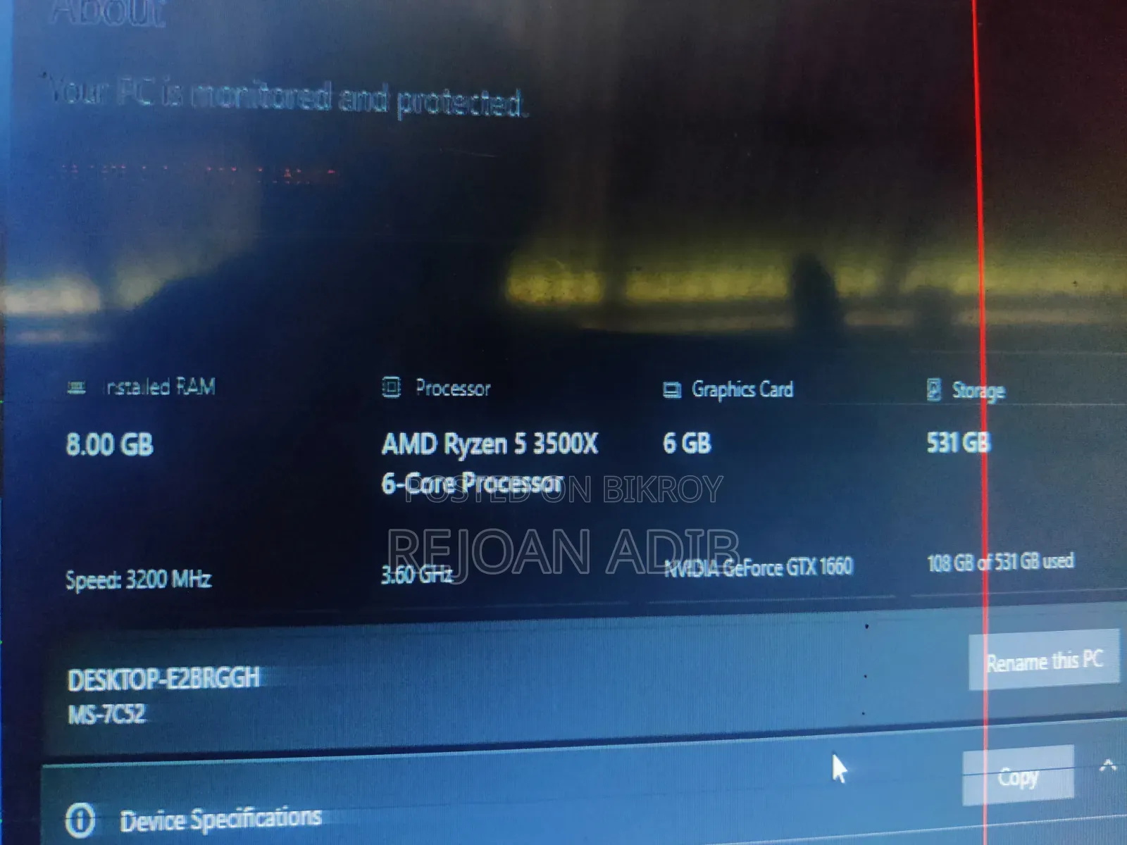 Desktop Computer MSI 8GB AMD Ryzen 5 SSD 250GB