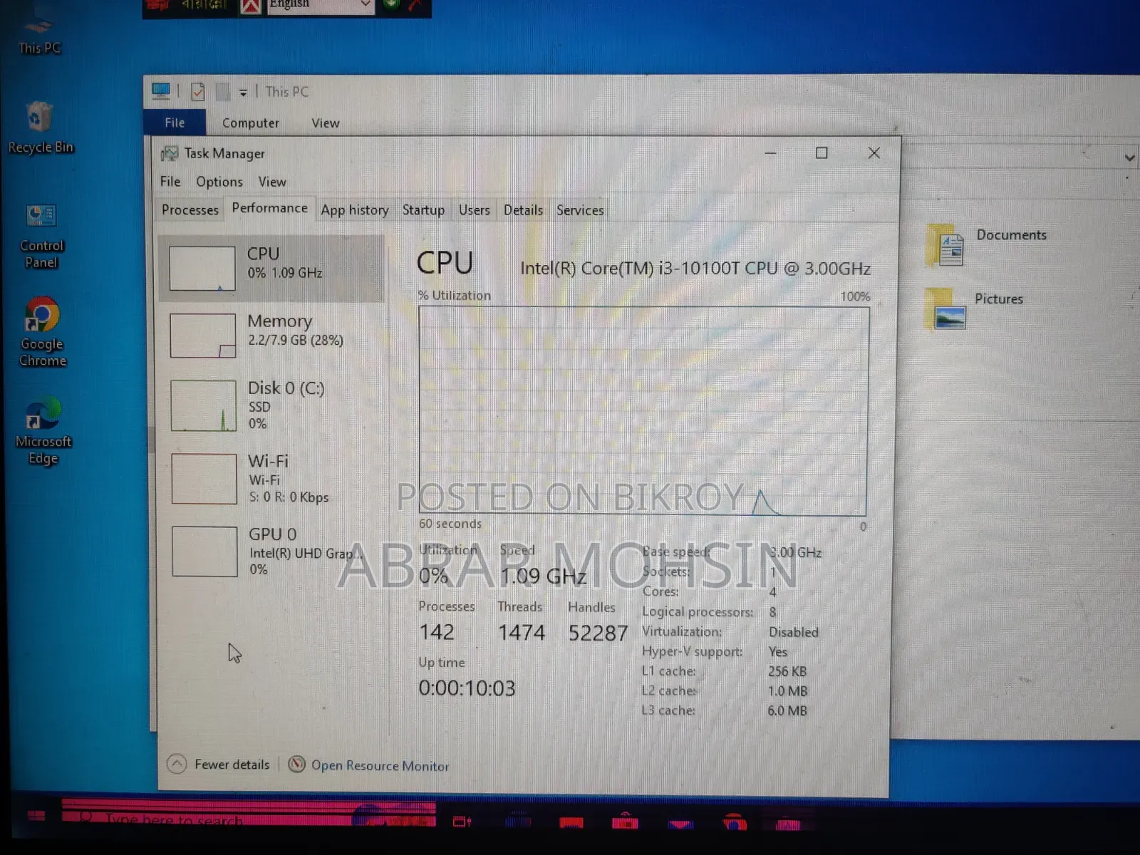 Desktop Computer Asus 8GB Intel Core i3 SSD 256GB