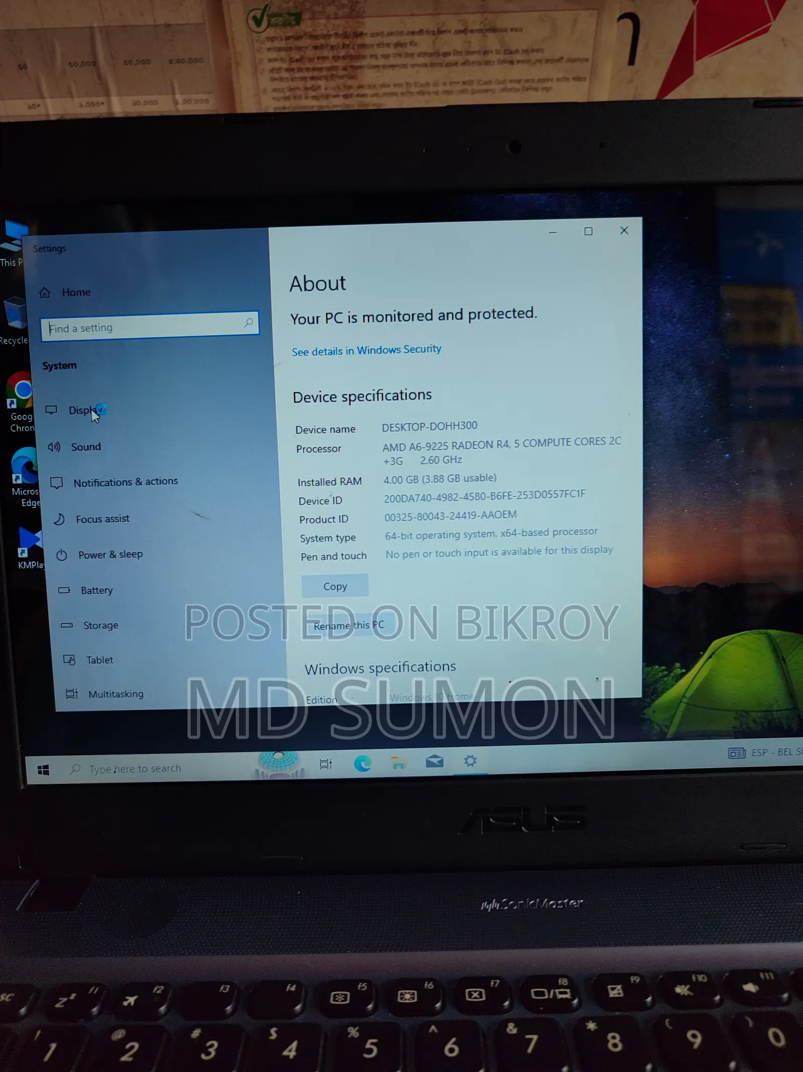 Laptop Asus A42JV 4GB Intel Pentium SSD 500GB