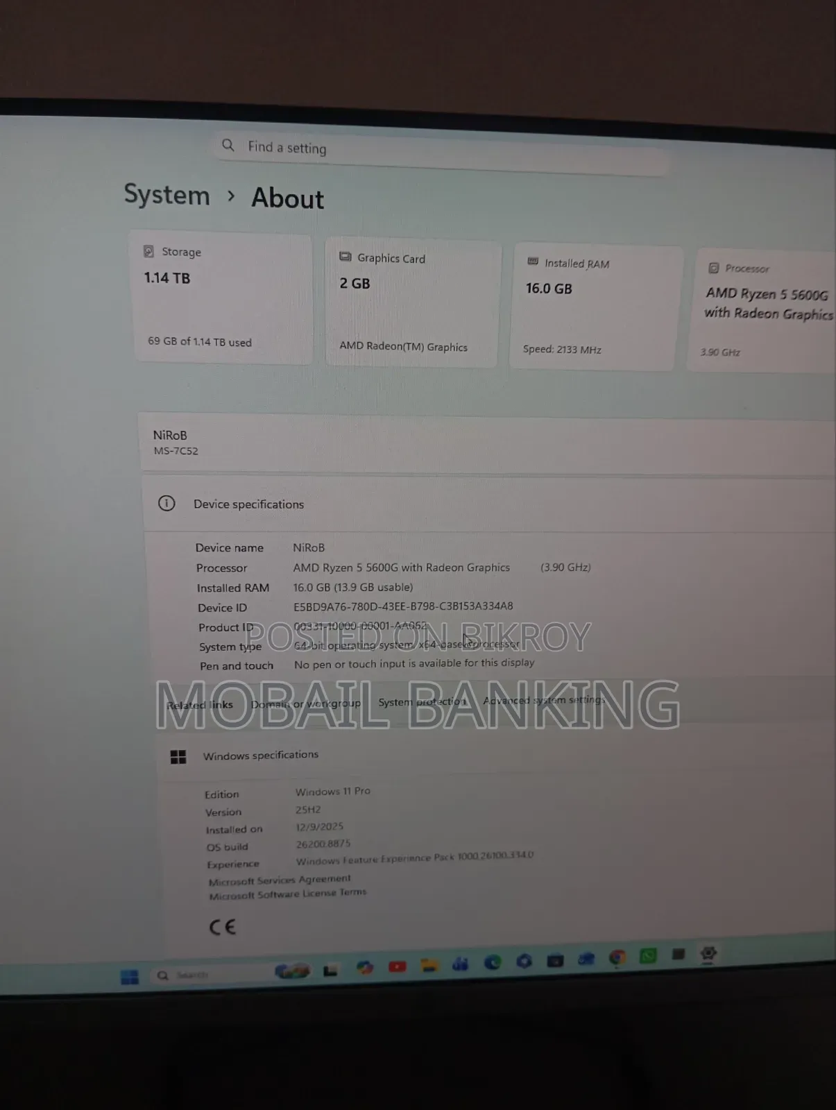 Desktop Computer MSI 16GB AMD Ryzen 5 HDD+SSD 256GB