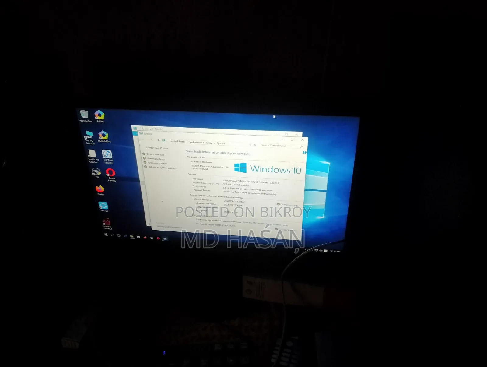 Desktop Computer 12GB Intel Core I3 SSD 128GB