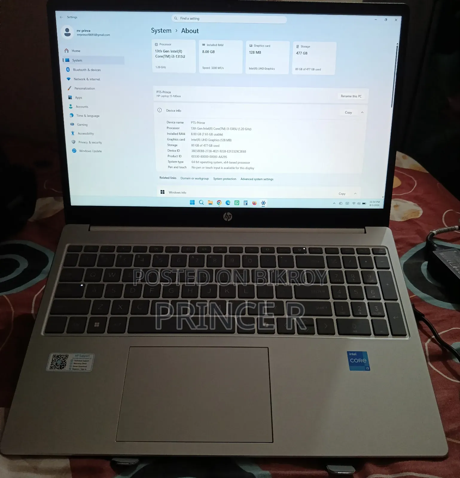 New Laptop HP 15-fd0290ns 8GB Intel Core i3 HDD+SSD 500GB
