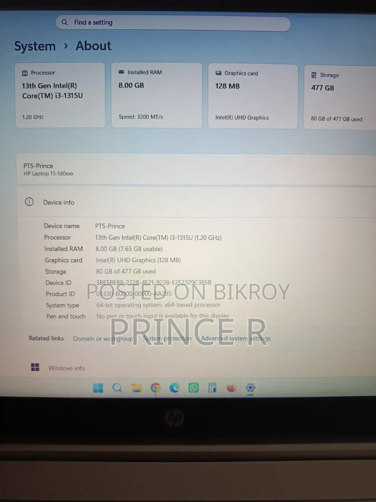 New Laptop HP 15-fd0290ns 8GB Intel Core i3 HDD+SSD 500GB