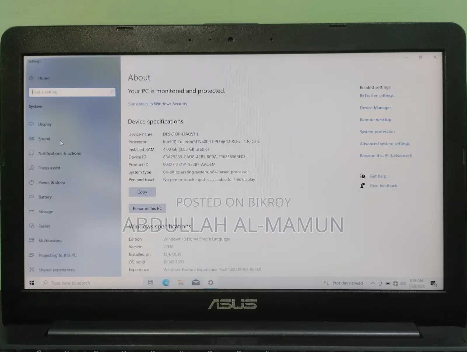 Laptop Asus E203NAH 4GB Intel Celeron HDD 320GB