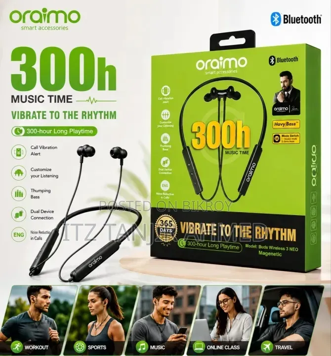 Oraimo Buds Wireless 3 Neo Neckband Earphone - 300h Standby