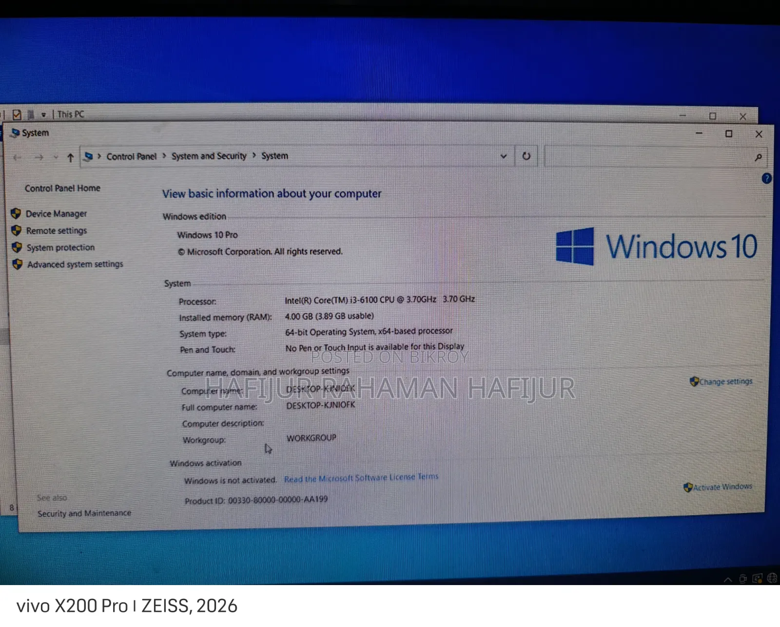Desktop Computer MSI 4GB Intel Core I3 SSD 128GB