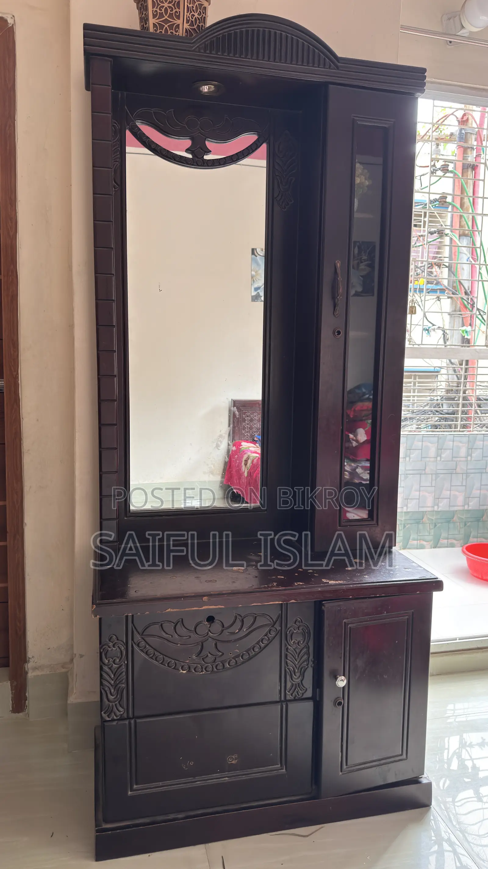 Malaysian Flying Wooden Almirah and Dressing Table for Sale