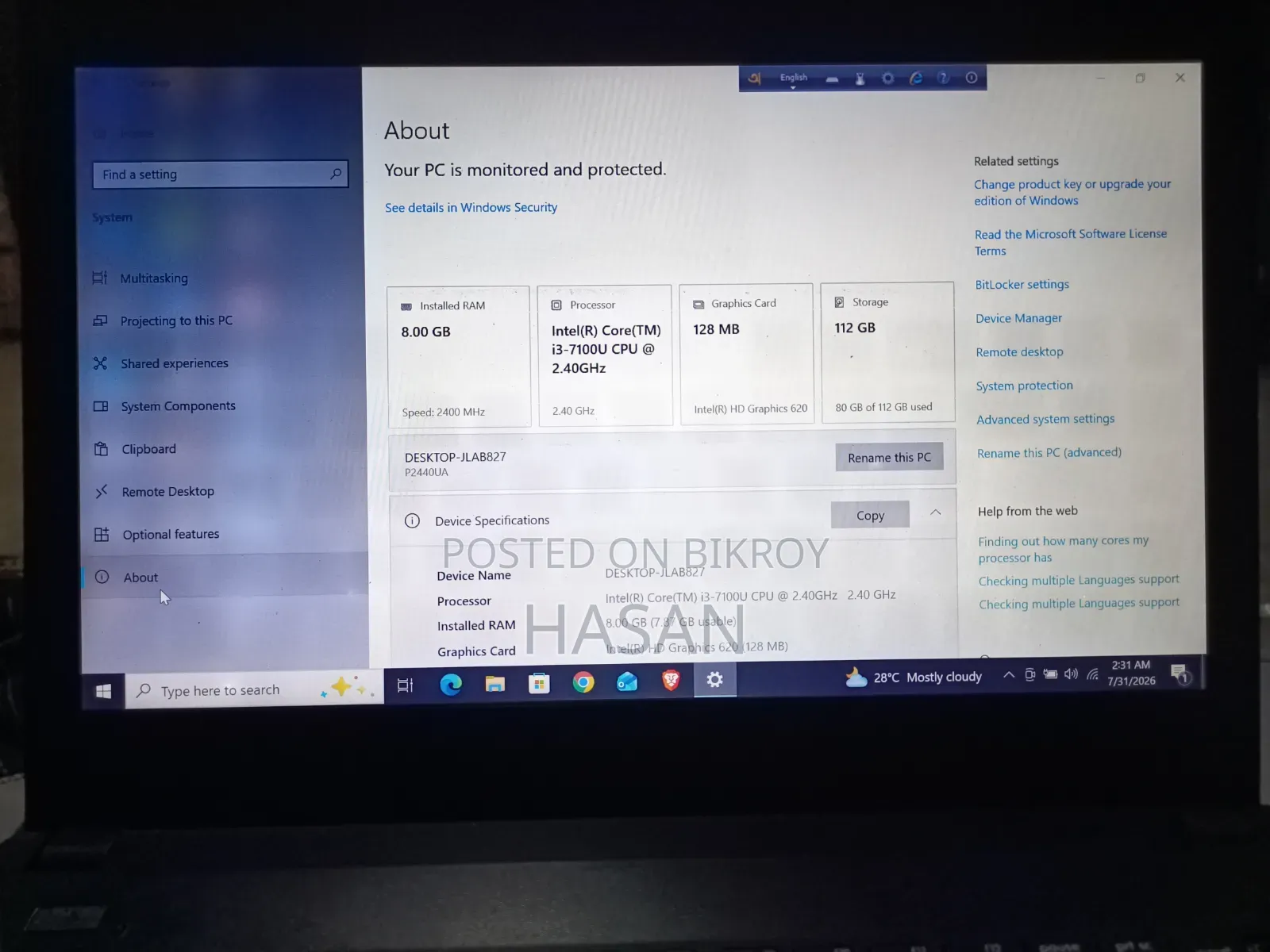 Laptop Asus ASUSPRO P2440UA 8GB Intel Core i3 SSD 128GB