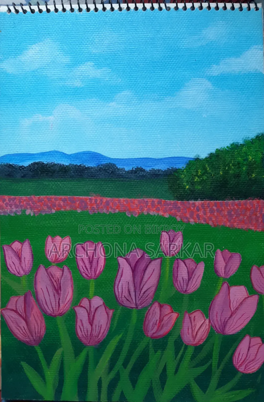 Hand-Painted Acrylic Tulip Painting (Unframed)