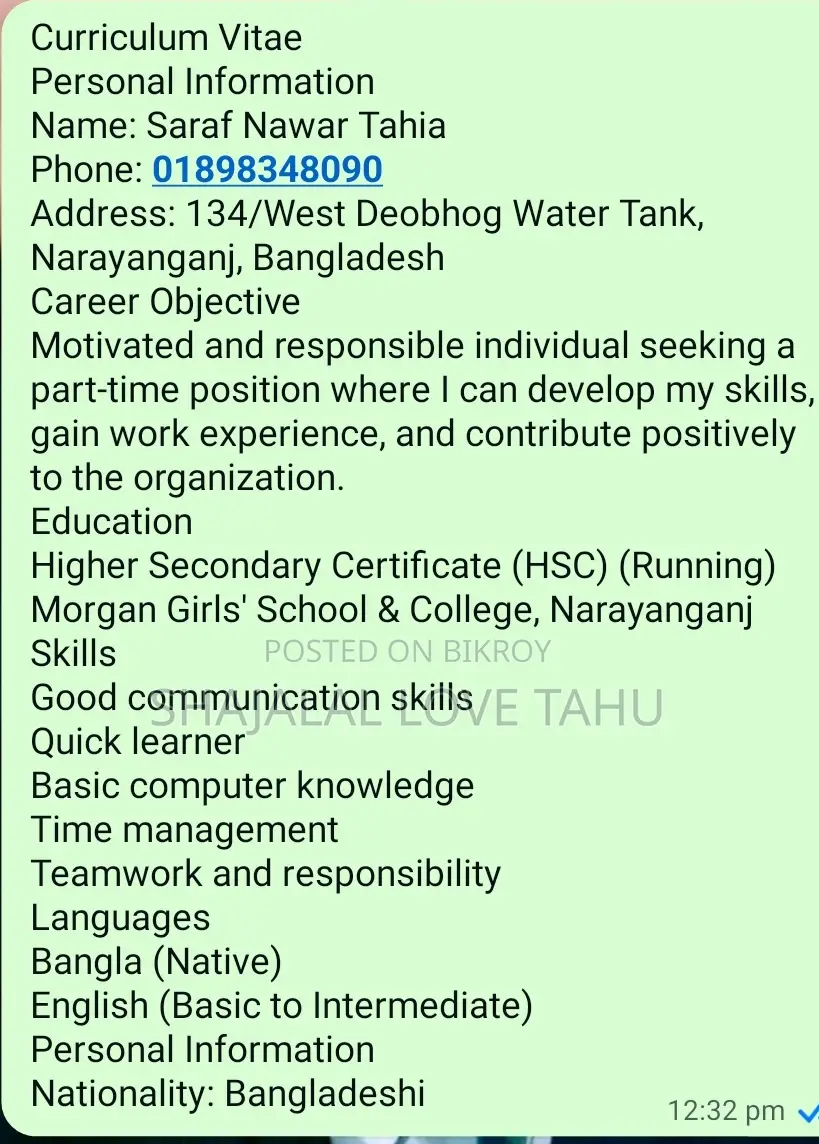 Part-Time Weekend CV