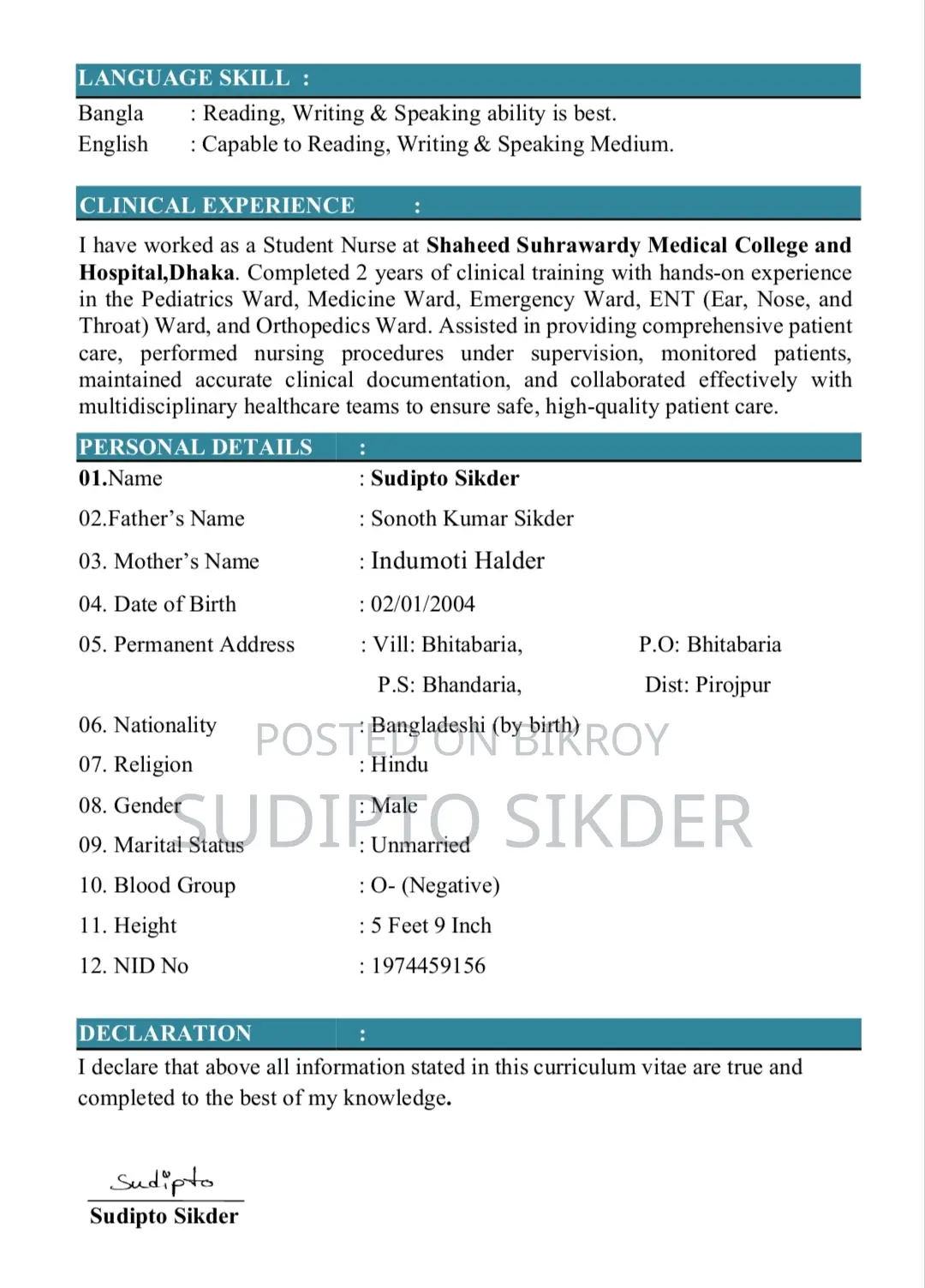 Healthcare Nursing CV