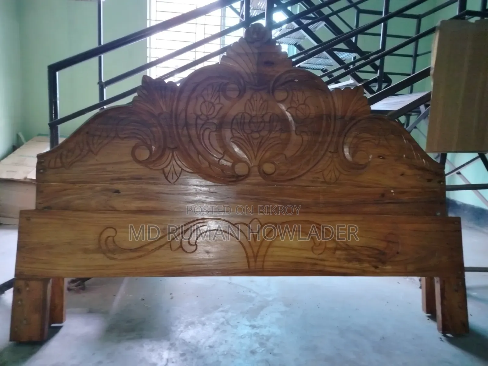 Beautiful Design Solid Akashmoni Wood Bed (6ft X 7ft)