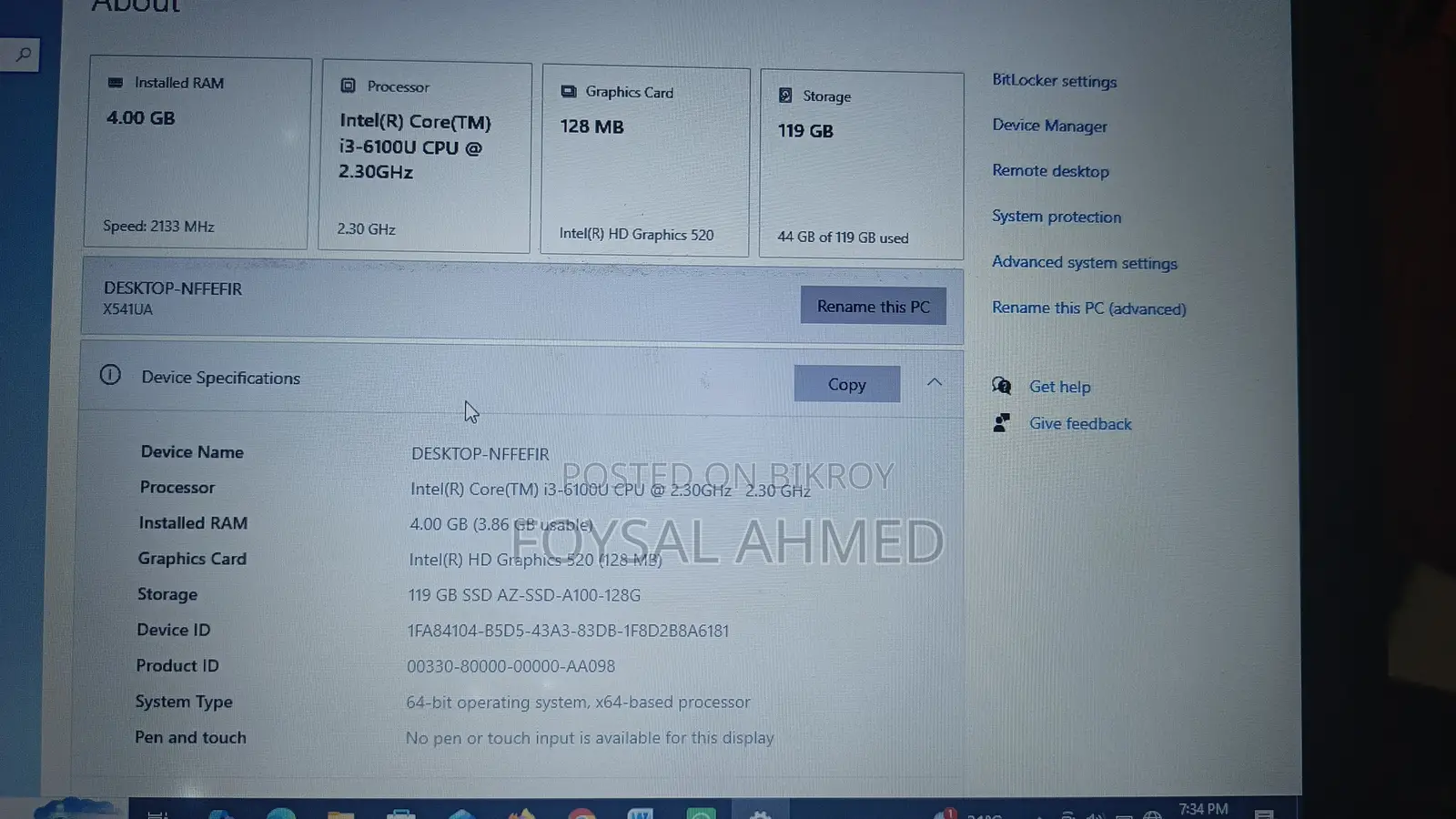 Laptop ASUS VivoBook Max X541UA 4GB Intel Core I3 SSD 128GB