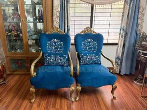 Royal Antique Carved Wooden Sofa Set With Floral Embroidery