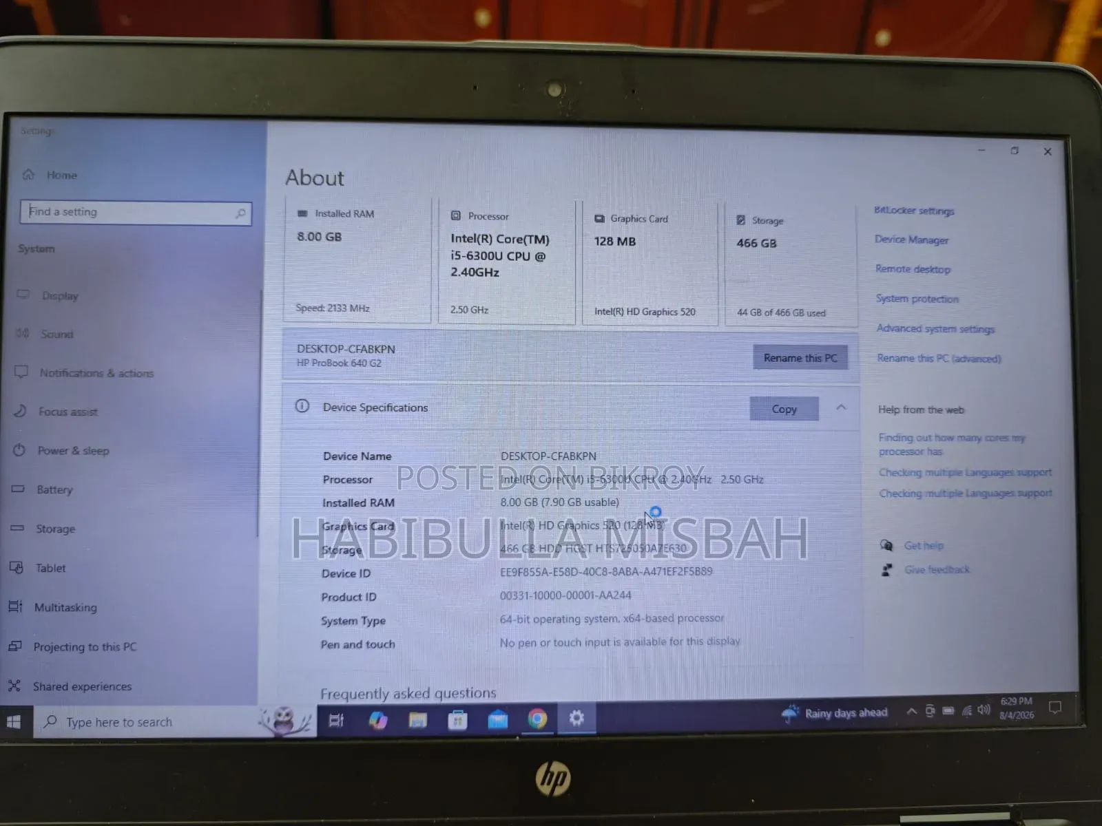 Laptop HP ProBook 640 G2 8GB Intel Core I5 HDD 500GB