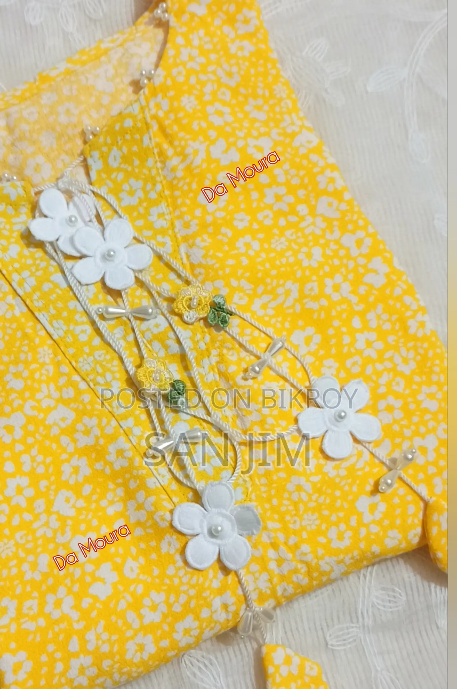 Premium Yellow Floral Printed Kurti | Handwork Pearl Detailing
