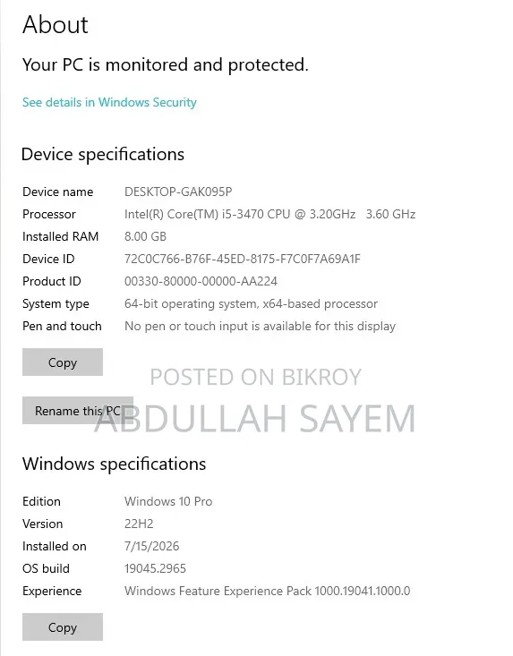 Desktop Computer 8GB Intel Core i5 SSD 128GB