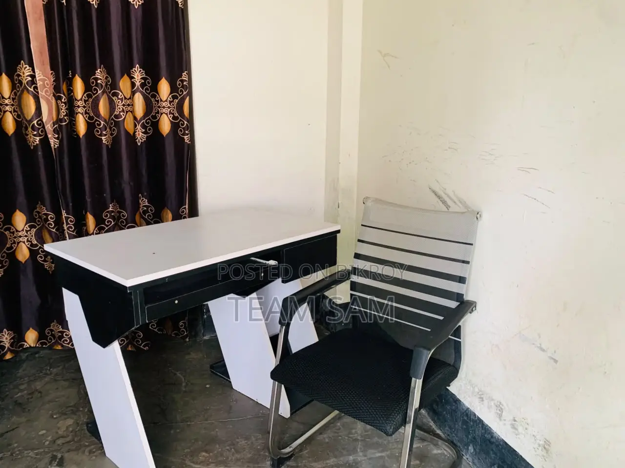 2 used customized computer tables and 2 chairs.