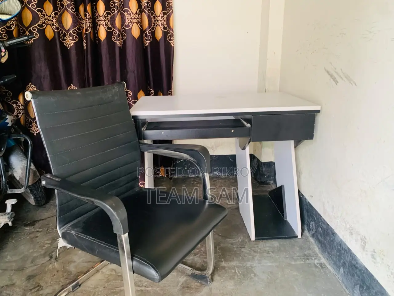2 used customized computer tables and 2 chairs.