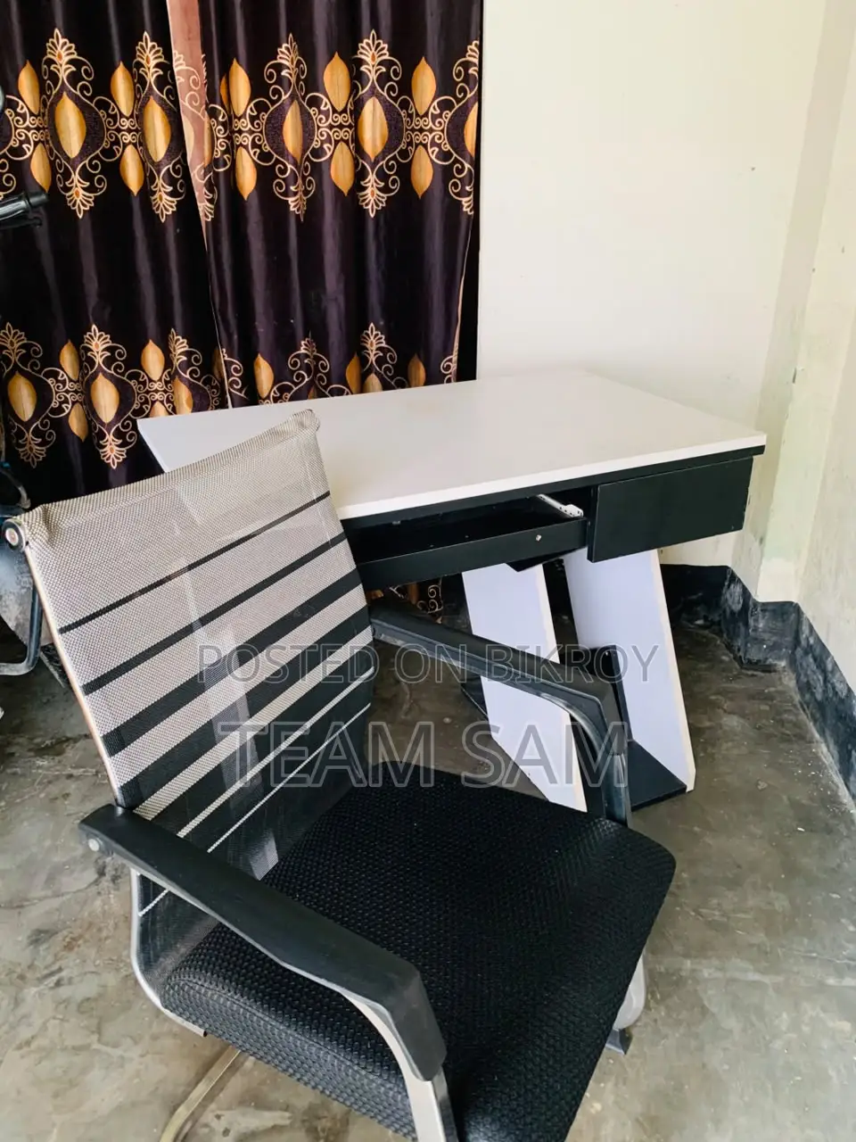 2 used customized computer tables and 2 chairs.