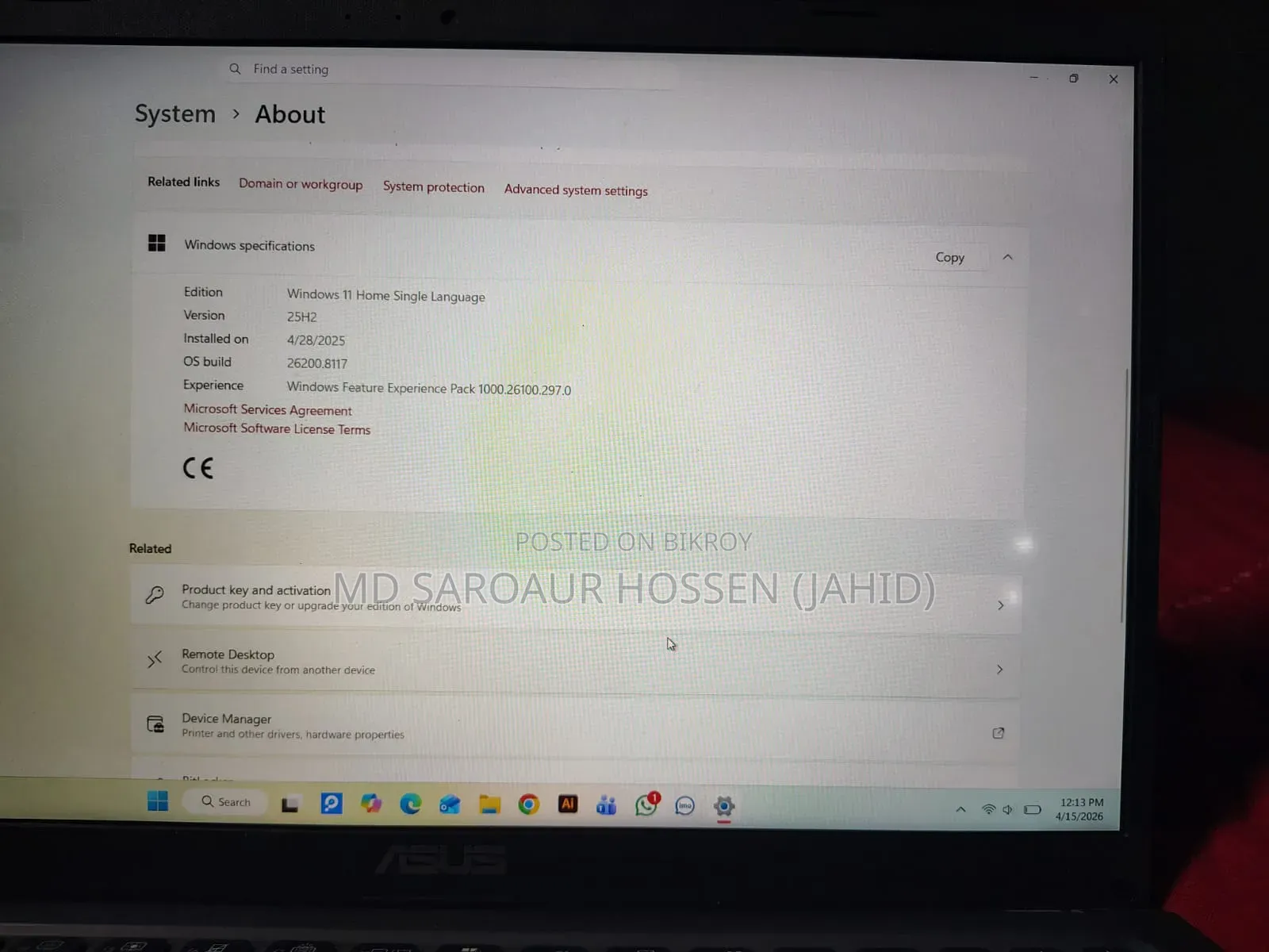 Laptop ASUS Vivobook 15 4GB Intel Core I3 SSD 512GB