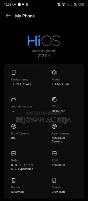 Tecno Pova 4 128 GB Blue