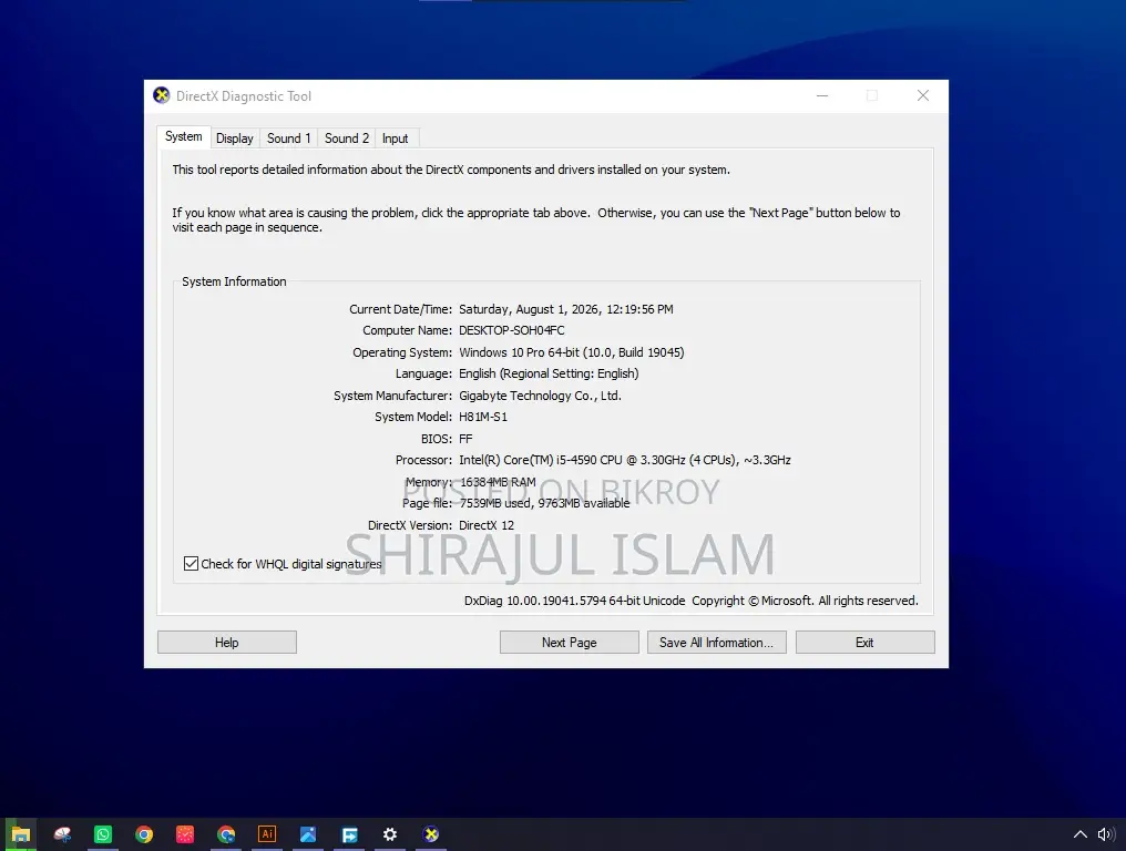 Desktop Computer Gigabyte 16GB Intel Core i5 HDD+SSD 2TB
