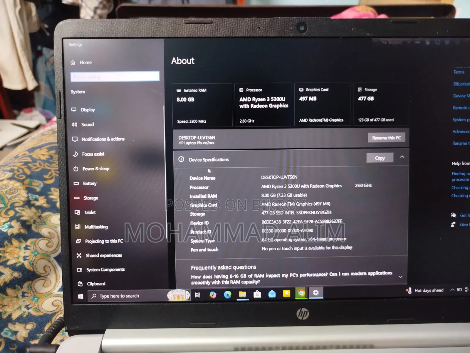 HP 15s Laptop 8GB AMD Ryzen 3 SSD 512GB