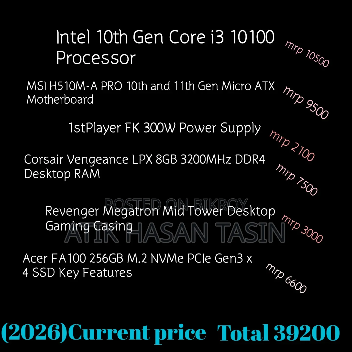 Desktop Computer 8GB Intel Core I3 SSD 256GB
